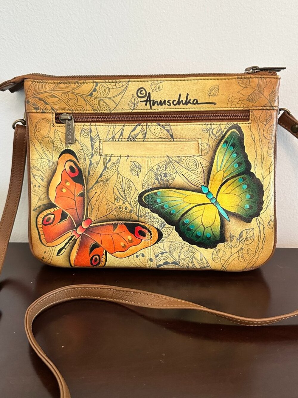 Anuschka Hand Painted Leather EARTH SONG Triple Compartment Cross Body